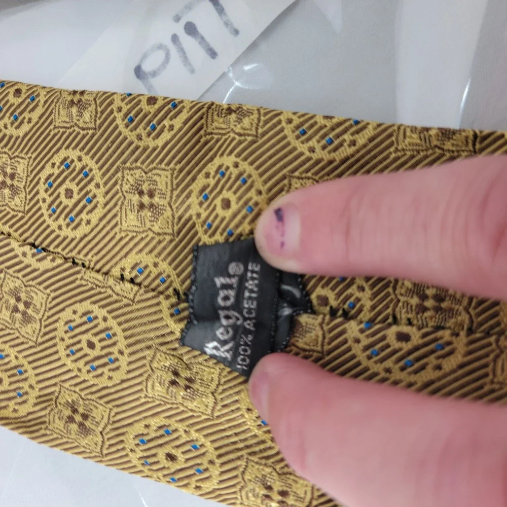 Vintage Regal Necktie Gold Blue Geometric Medallion Woven Formal Hoco Dapper